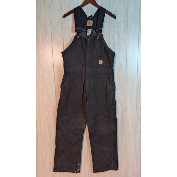 Berne Workwear Bib Overalls Mens Medium Short Black Duck Canvas Insulated B415BK - Picture 1 of 10